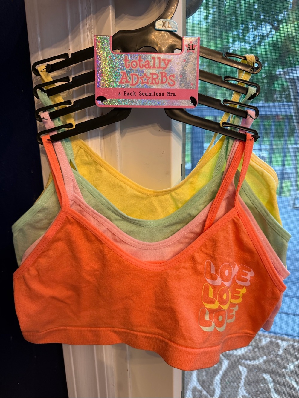 Girls 4-Pack Seamless Bras - Coral, Pink, Mint, Yellow